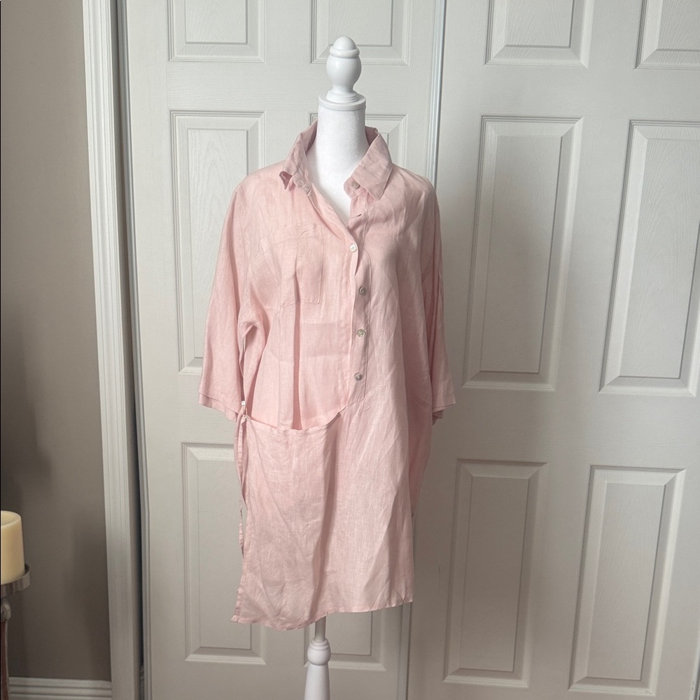 Pink Button-Up Women's Linen Tunic